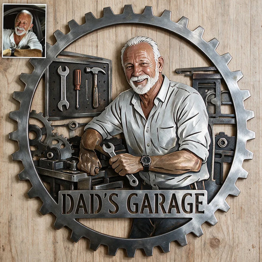Gear Frame Garage Decor Sign - Personalized Garage 3D Printed Cut Metal Sign