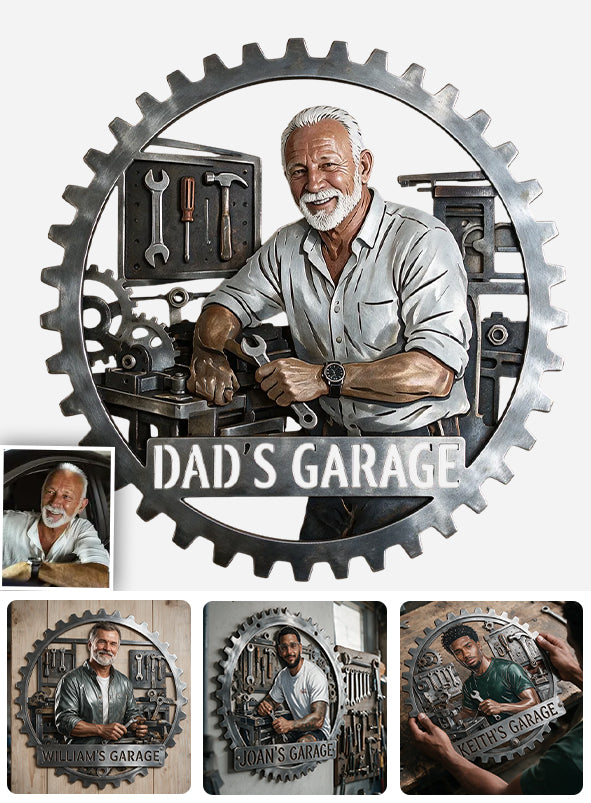 Gear Frame Garage Decor Sign - Personalized Garage 3D Printed Cut Metal Sign