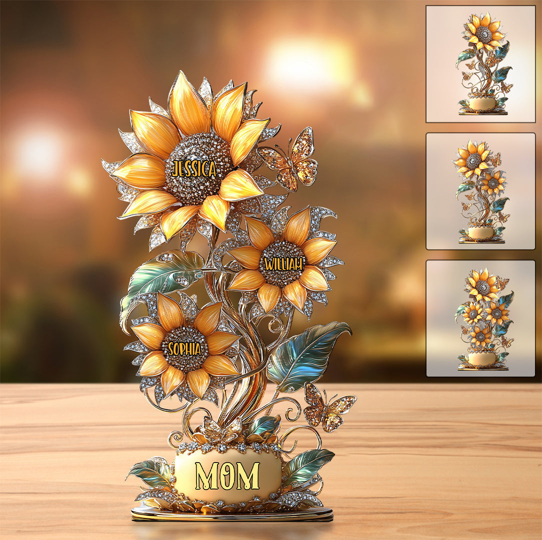 Mein Sonnenblumengarten-Geschenk für Mama, Oma – personalisierte Acrylplakette in individueller Form für die Mutter