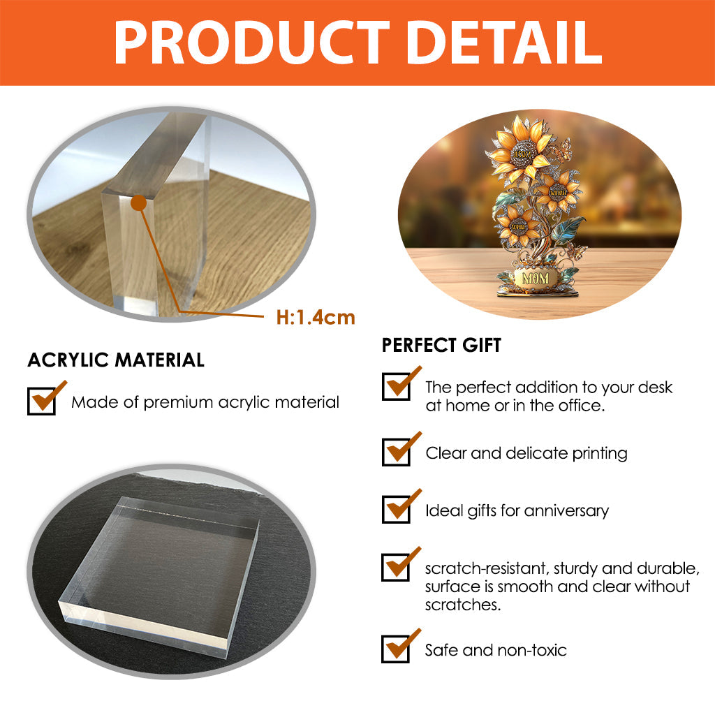 Mein Sonnenblumengarten-Geschenk für Mama, Oma – personalisierte Acrylplakette in individueller Form für die Mutter