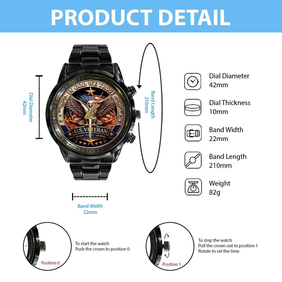 U.S. Veteran – In God We Trust | 250 Years of Freedom - Personalized Veteran Hand Watch