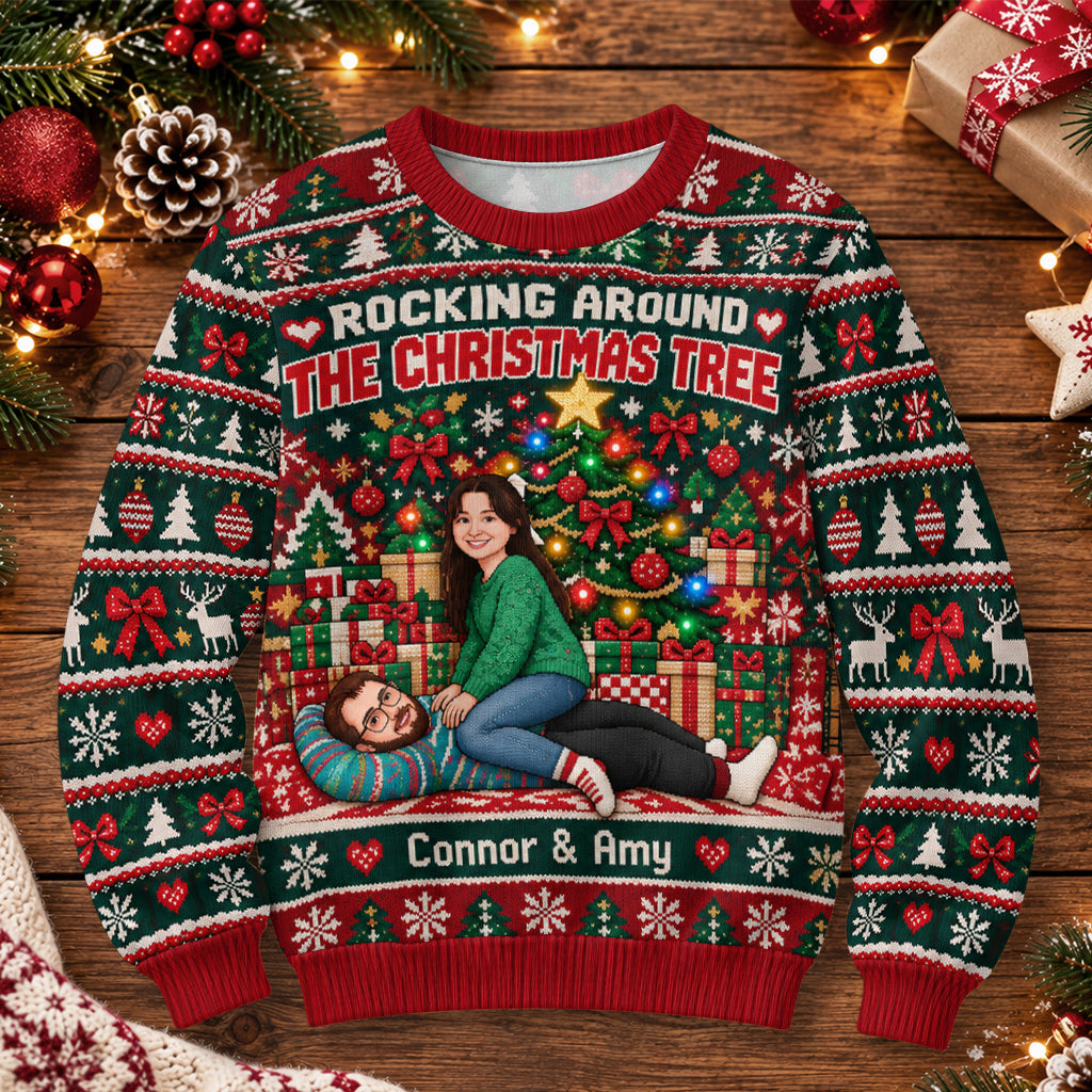 Rocking Around The Christmas Tree - Personalized Couple Light Up Sweater