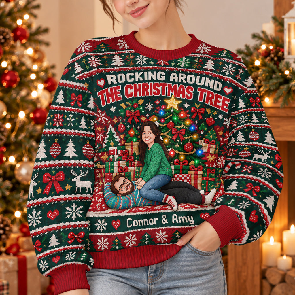 Rocking Around The Christmas Tree - Personalized Couple Light Up Sweater