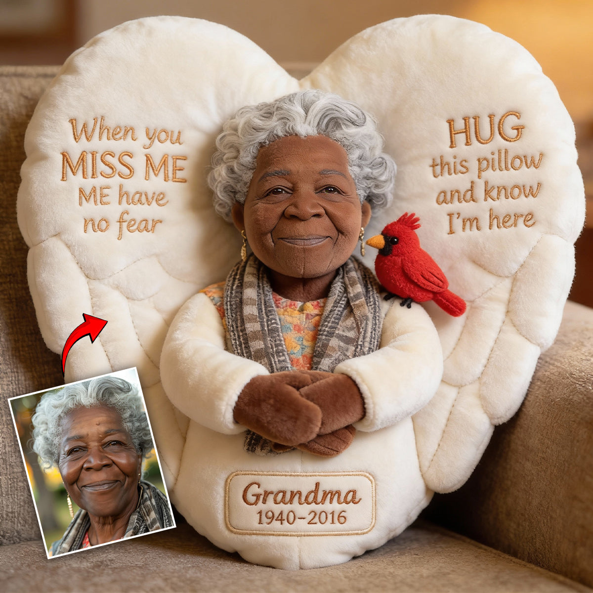 Individuell gestaltetes Kissen nach Foto – Wenn du mich vermisst – Personalisiertes Erinnerungskissen in Fellform aus Kunstfell