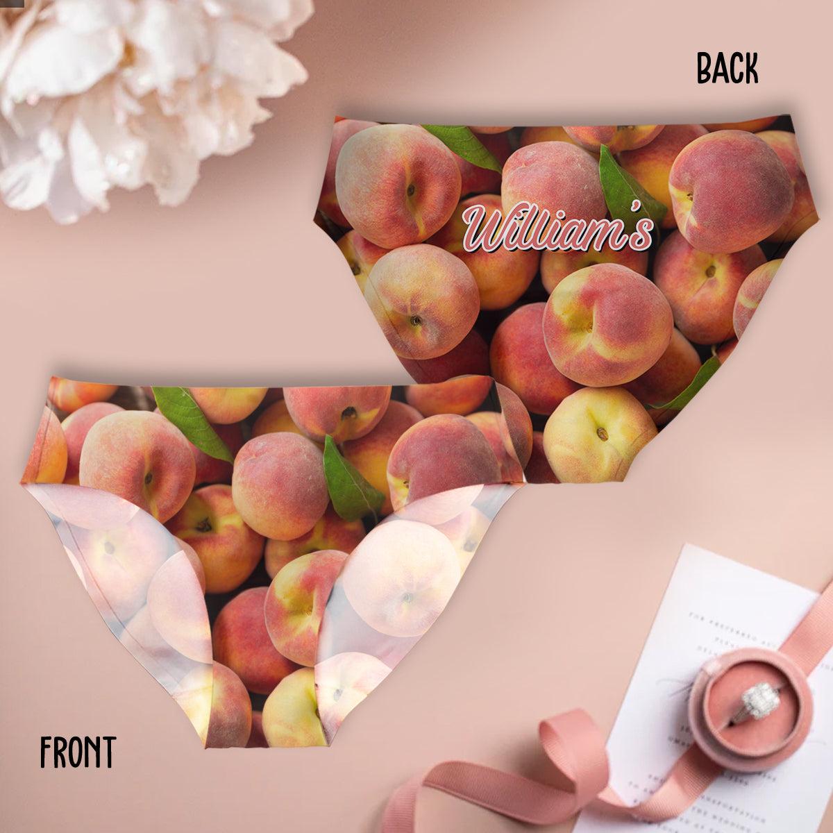 Gurken- und Pfirsich-Pärchen – Personalisierte Damen-Slips und Herren-Boxershorts