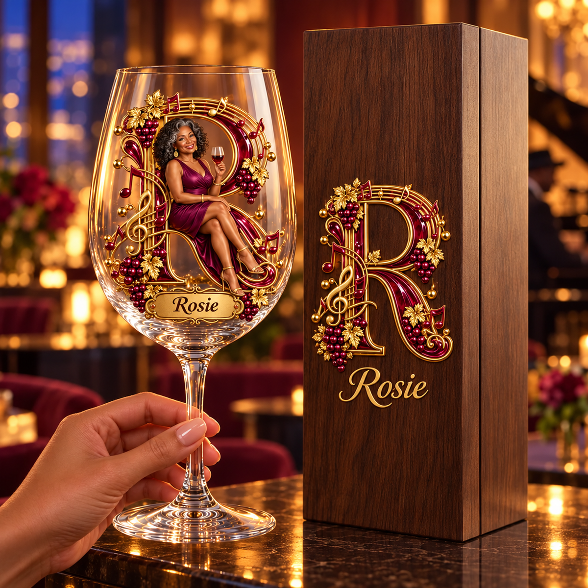 Personalized Custom Photo Music and Wine Glass - Gift for Older Women