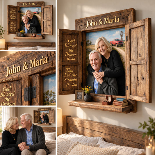 God Blessed The Broken Road - Personalized Couple Wooden Floating Shelf