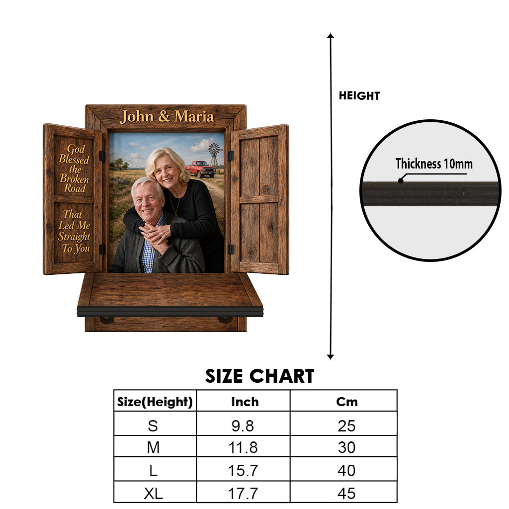 God Blessed The Broken Road - Personalized Couple Wooden Floating Shelf