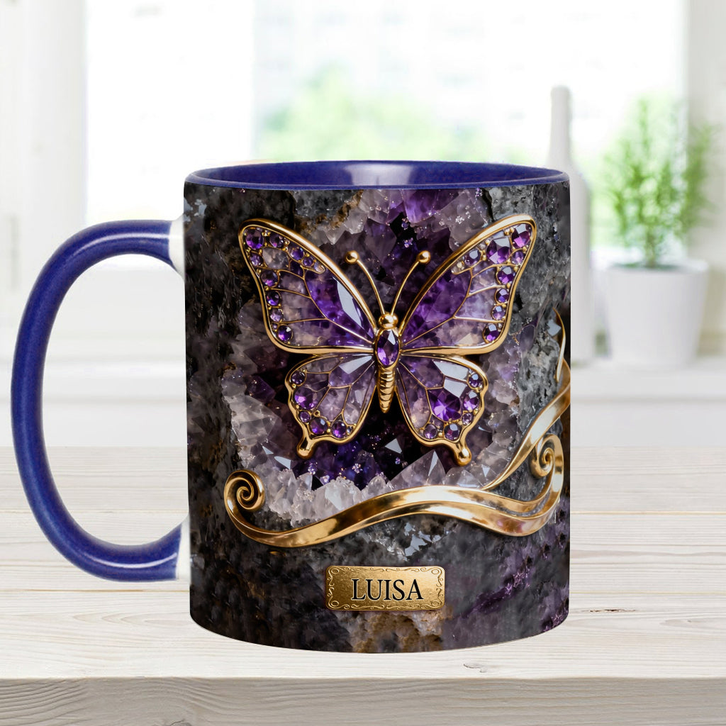 Leuchtender Schmetterling – Personalisierte Tasse und Untersetzer mit Schmetterlingsmotiv