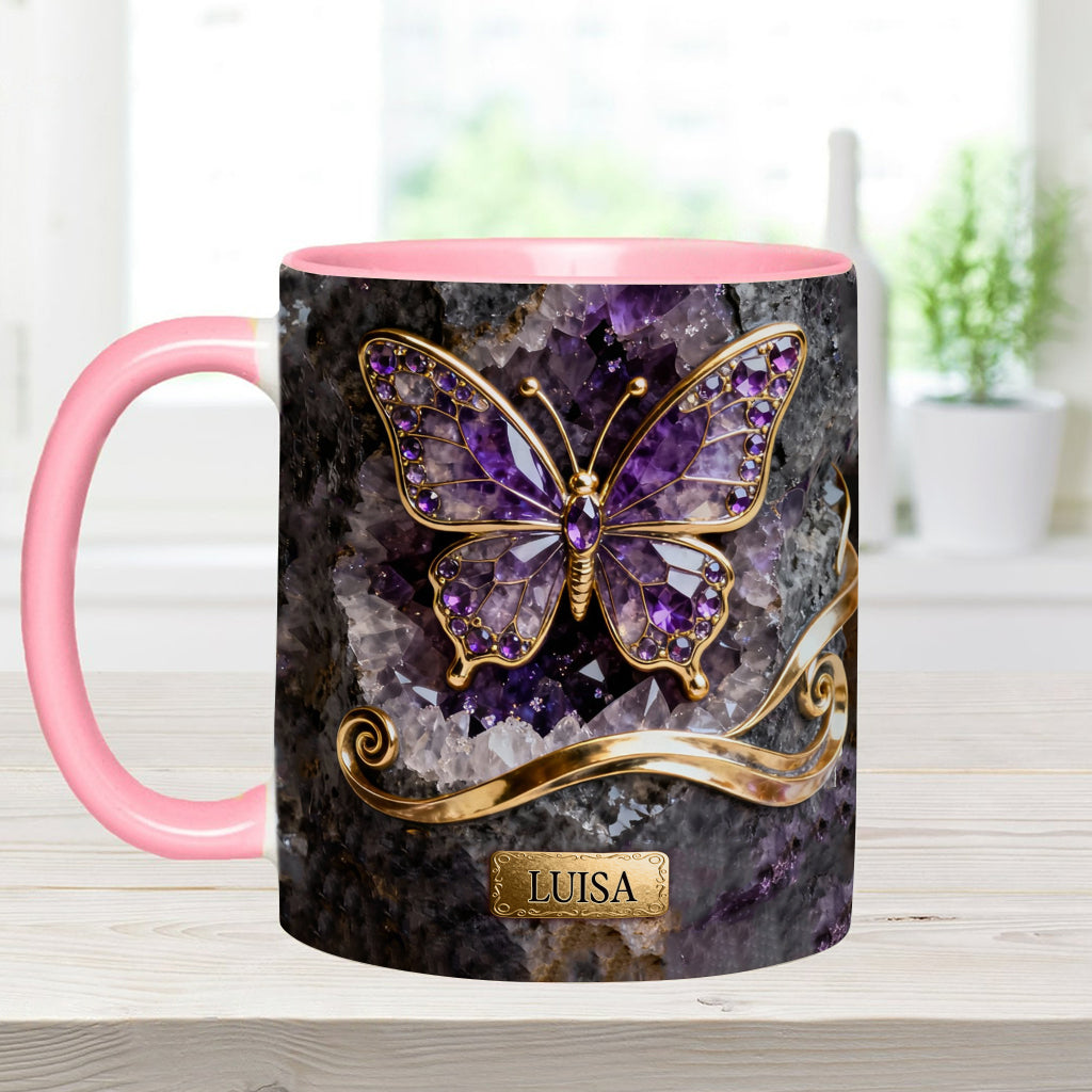 Leuchtender Schmetterling – Personalisierte Tasse und Untersetzer mit Schmetterlingsmotiv