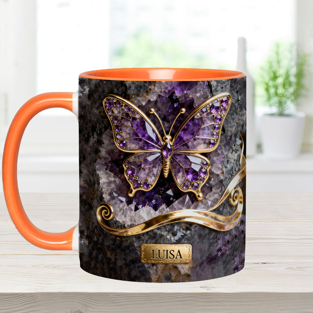 Leuchtender Schmetterling – Personalisierte Tasse und Untersetzer mit Schmetterlingsmotiv