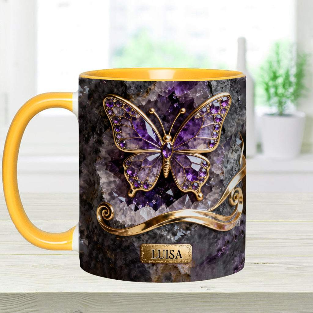Leuchtender Schmetterling – Personalisierte Tasse und Untersetzer mit Schmetterlingsmotiv