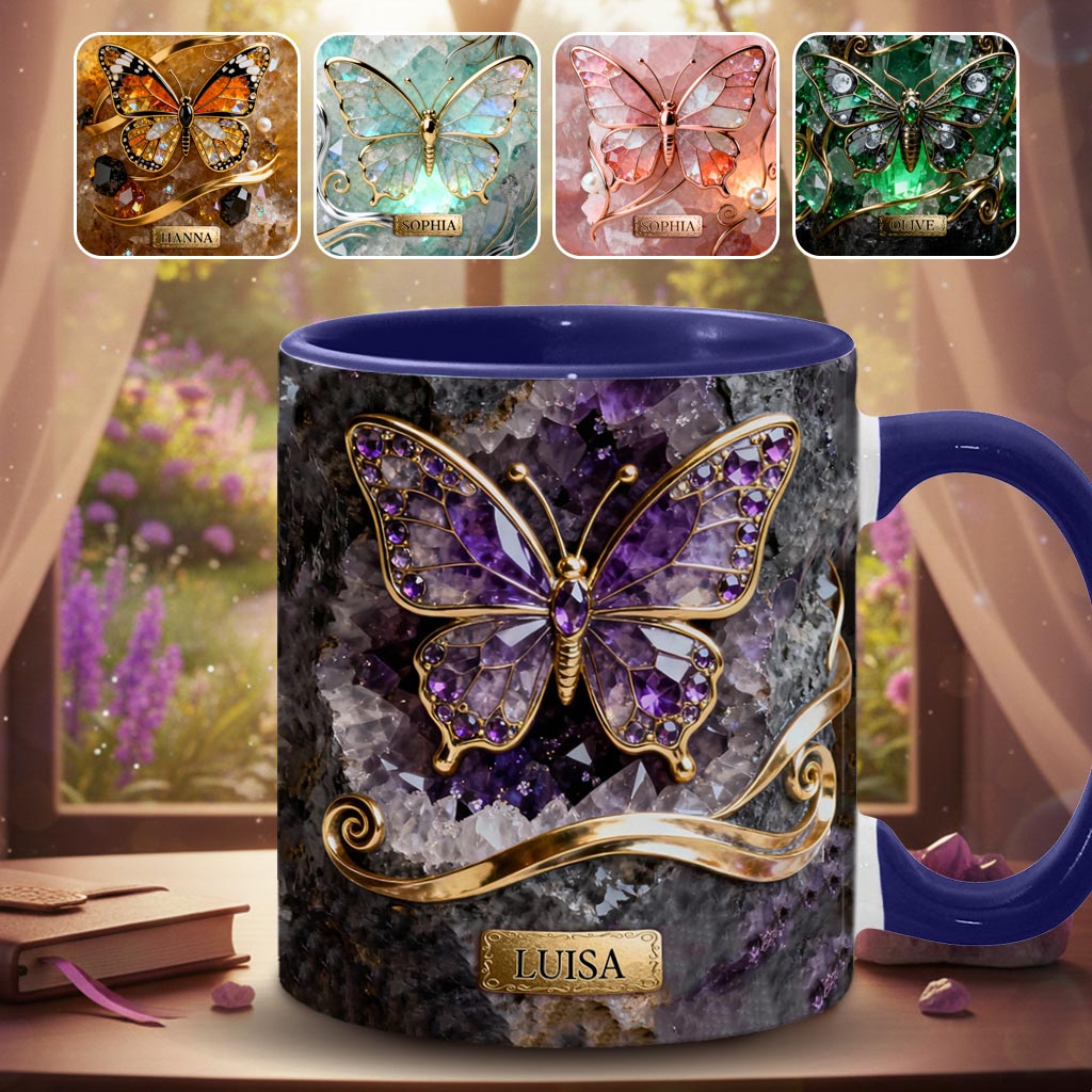 Leuchtender Schmetterling – Personalisierte Tasse und Untersetzer mit Schmetterlingsmotiv