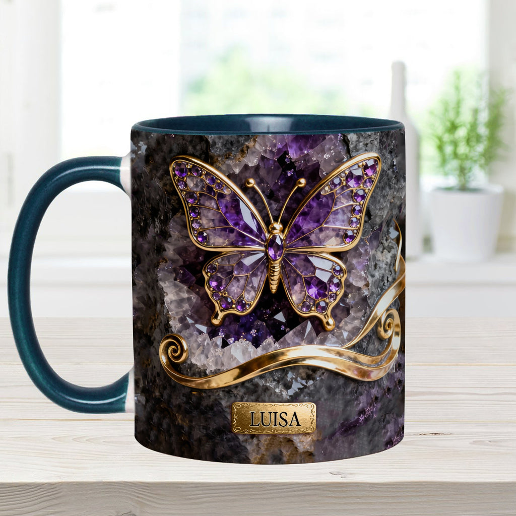 Leuchtender Schmetterling – Personalisierte Tasse und Untersetzer mit Schmetterlingsmotiv