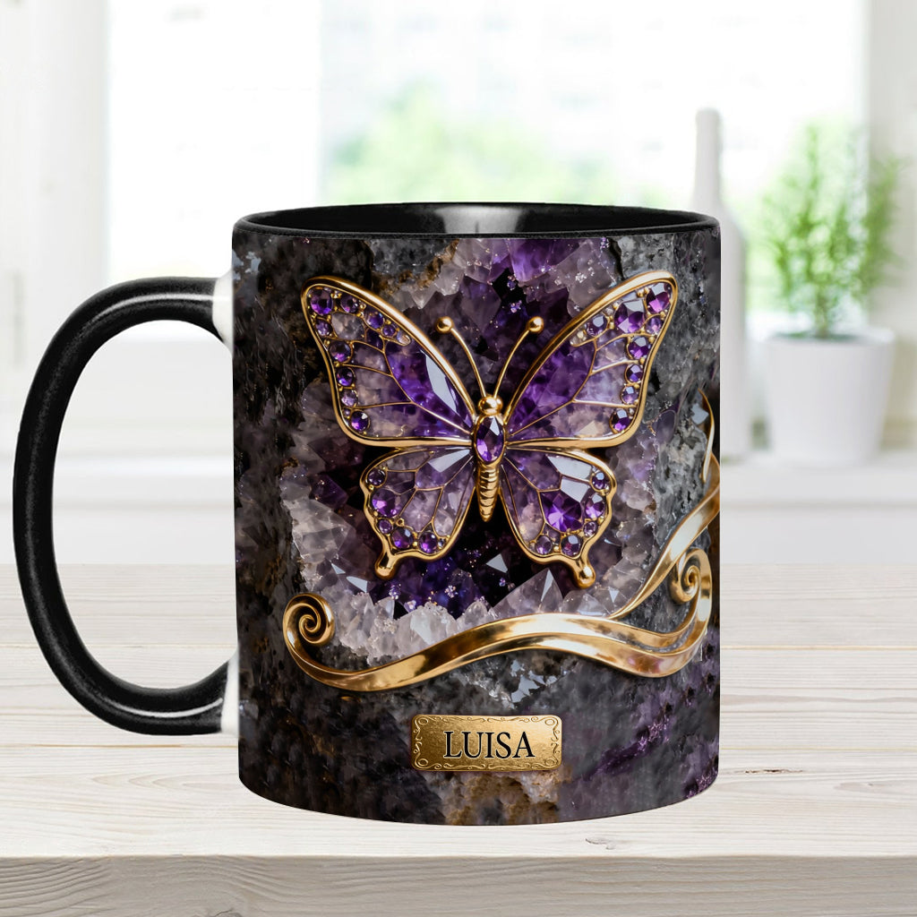 Leuchtender Schmetterling – Personalisierte Tasse und Untersetzer mit Schmetterlingsmotiv