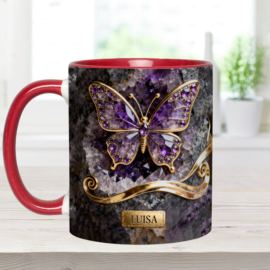 Leuchtender Schmetterling – Personalisierte Tasse und Untersetzer mit Schmetterlingsmotiv