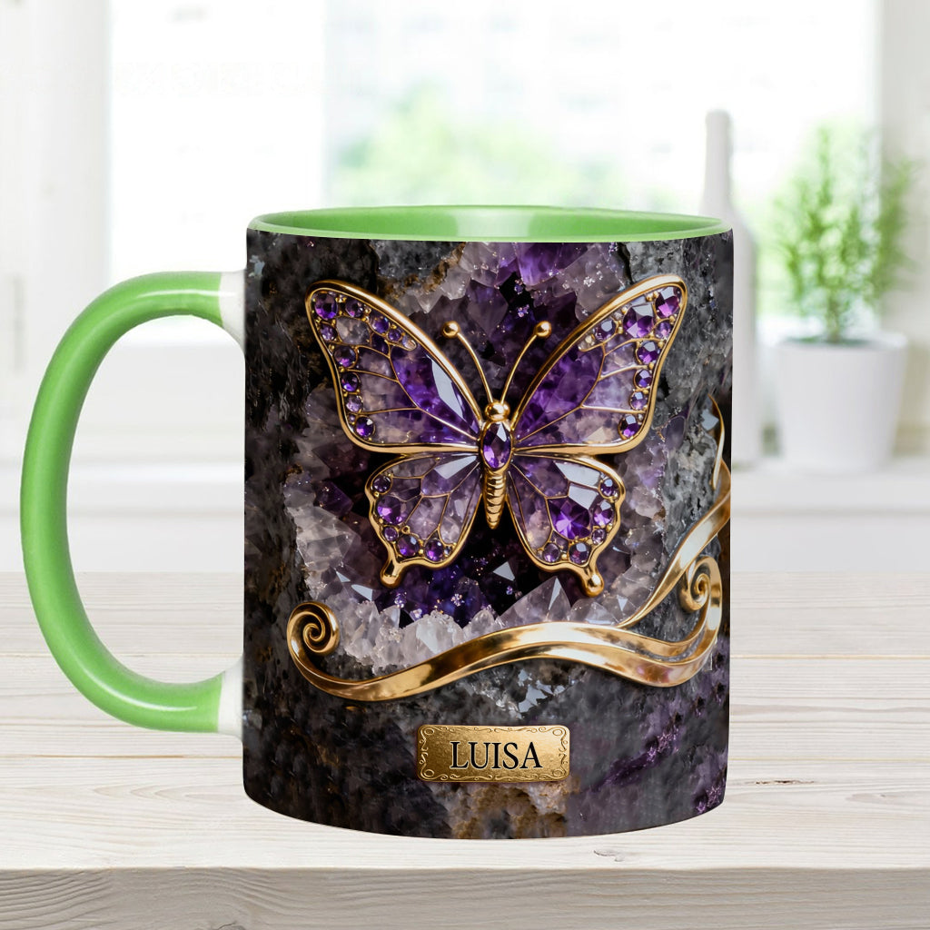 Leuchtender Schmetterling – Personalisierte Tasse und Untersetzer mit Schmetterlingsmotiv