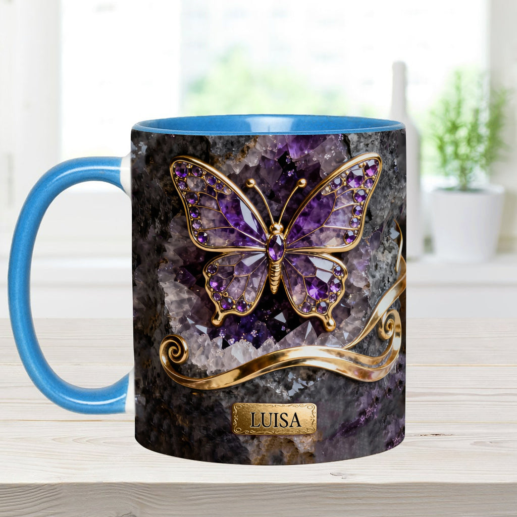 Leuchtender Schmetterling – Personalisierte Tasse und Untersetzer mit Schmetterlingsmotiv