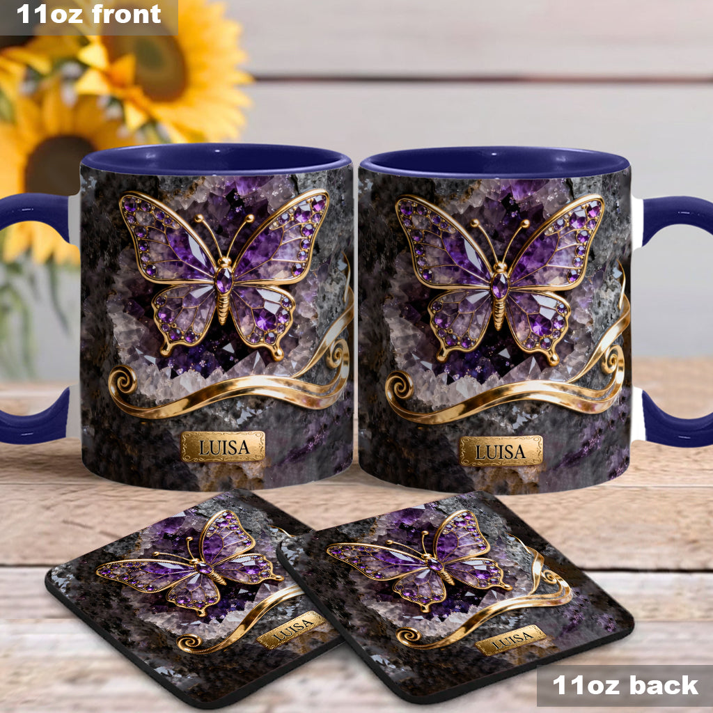 Leuchtender Schmetterling – Personalisierte Tasse und Untersetzer mit Schmetterlingsmotiv