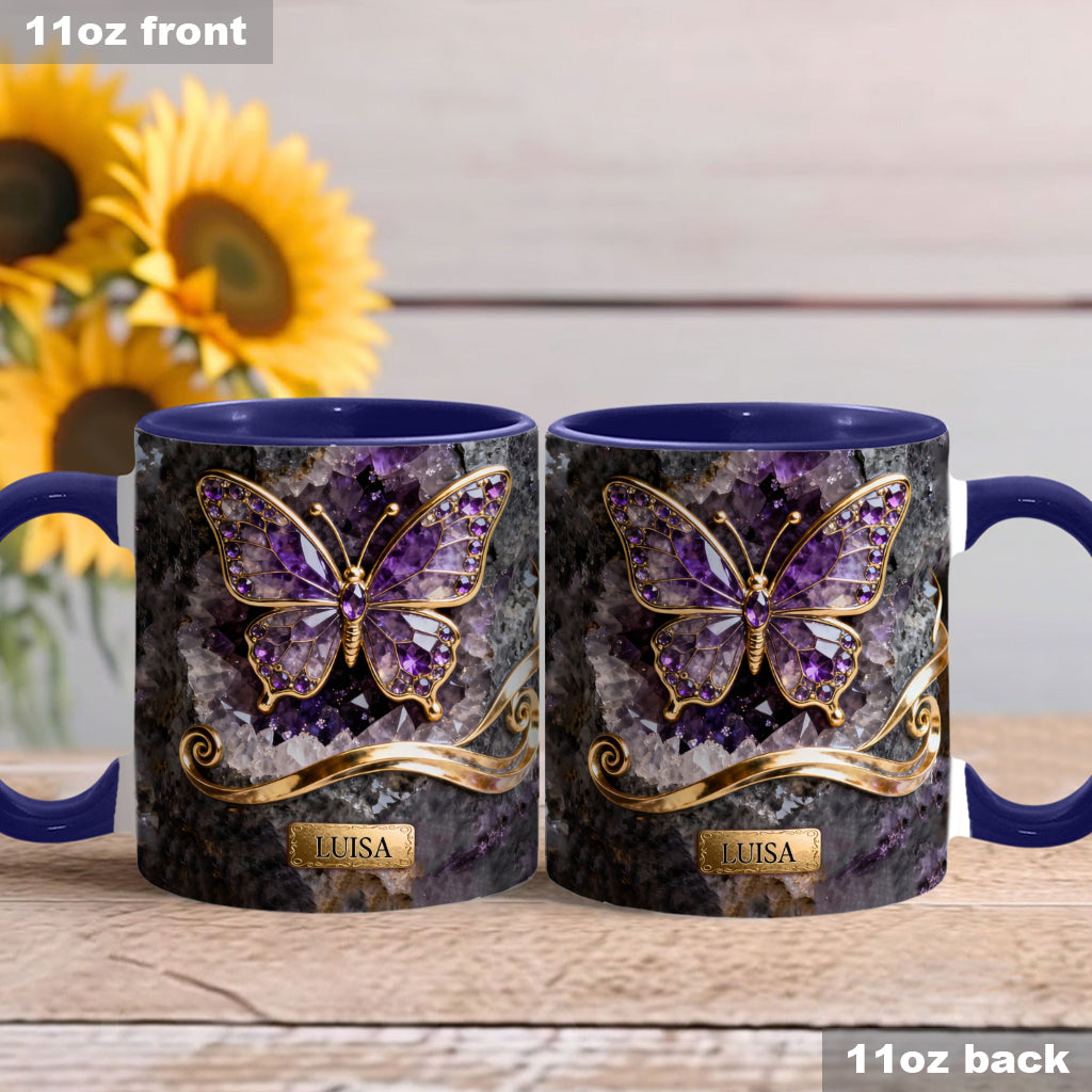 Leuchtender Schmetterling – Personalisierte Tasse und Untersetzer mit Schmetterlingsmotiv