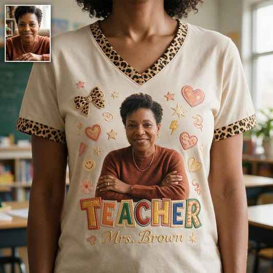 Educate & Inspire - Personalized Teacher Fully Printed V-Neck T-Shirt