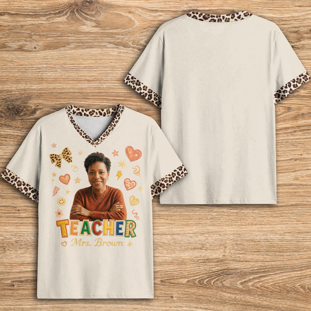 Educate & Inspire - Personalized Teacher Fully Printed V-Neck T-Shirt
