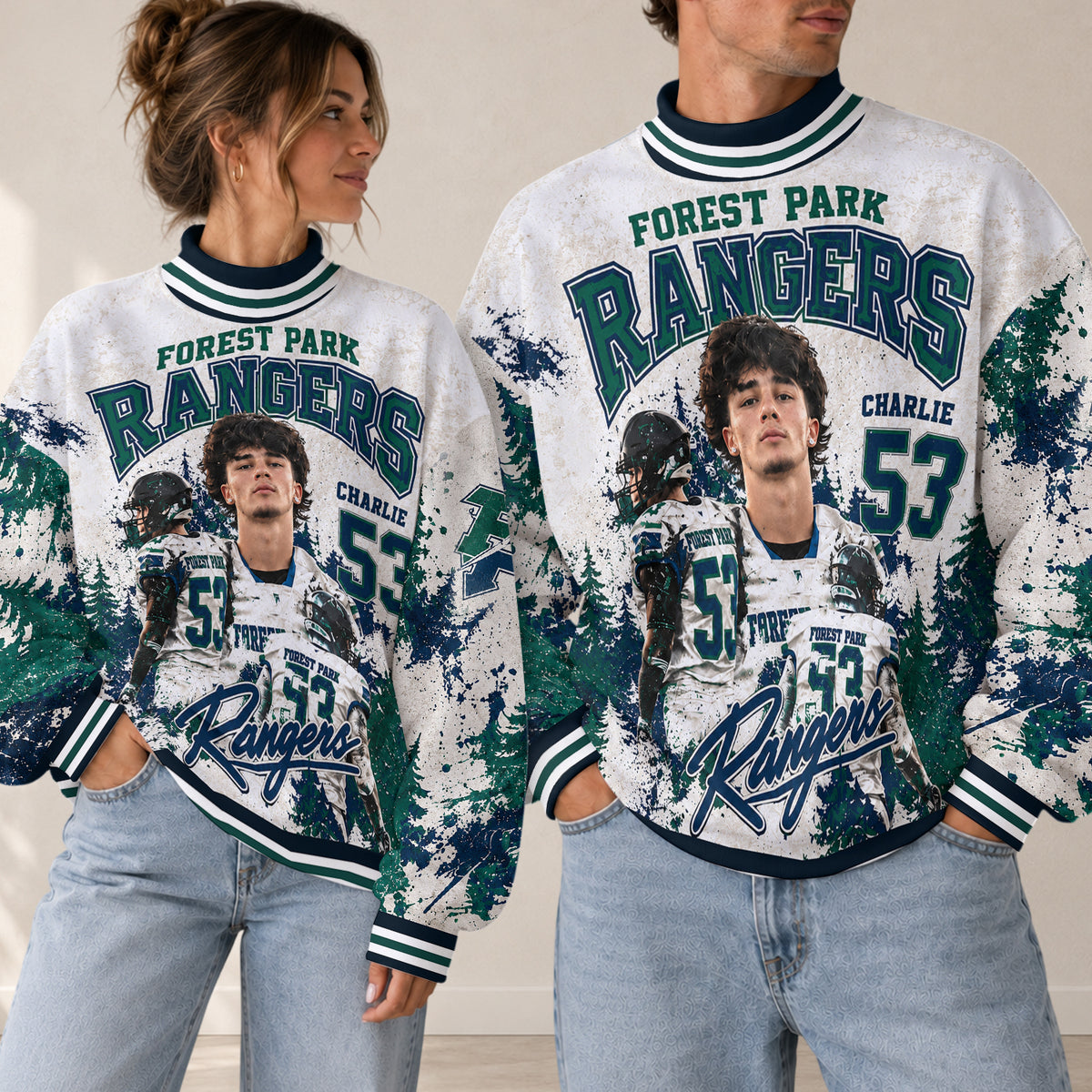 College Football Team - Personalized Football Mock Neck Sweatshirt
