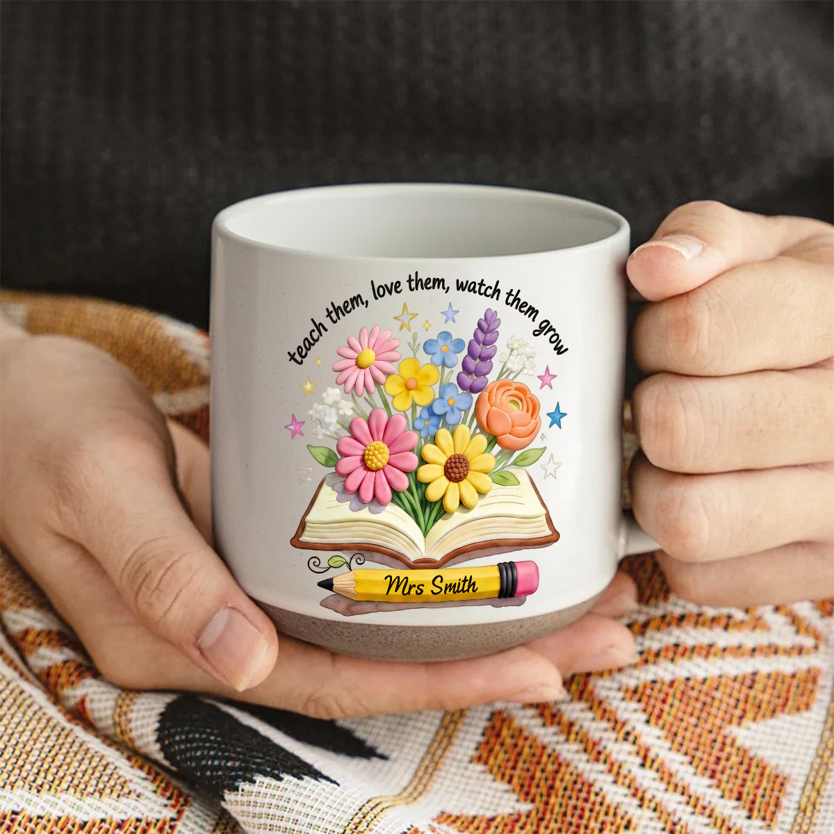 Teacher Gifts Boho Kraft - Personalized Teacher Printed Pottery Mug