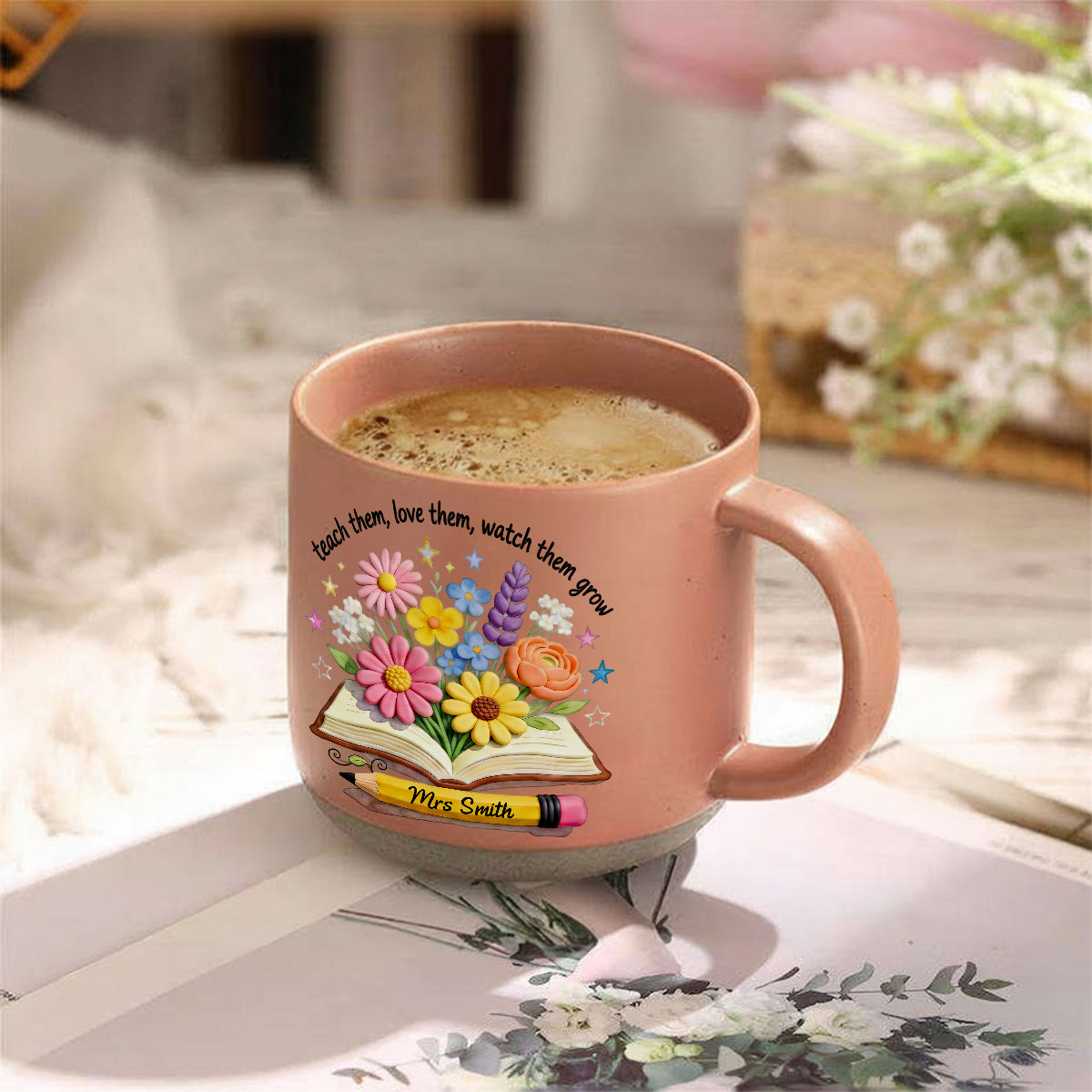 Teacher Gifts Boho Kraft - Personalized Teacher Printed Pottery Mug