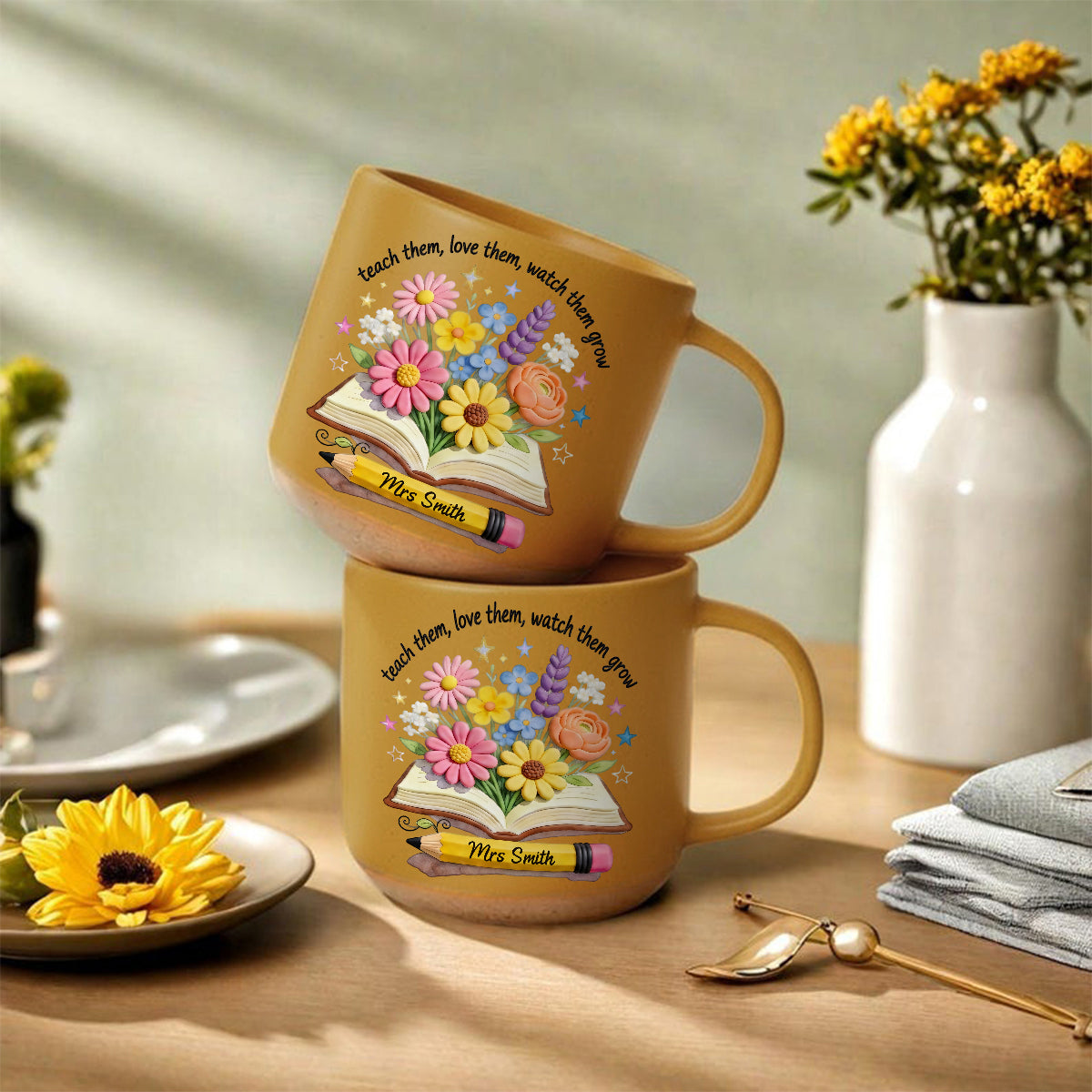 Teacher Gifts Boho Kraft - Personalized Teacher Printed Pottery Mug