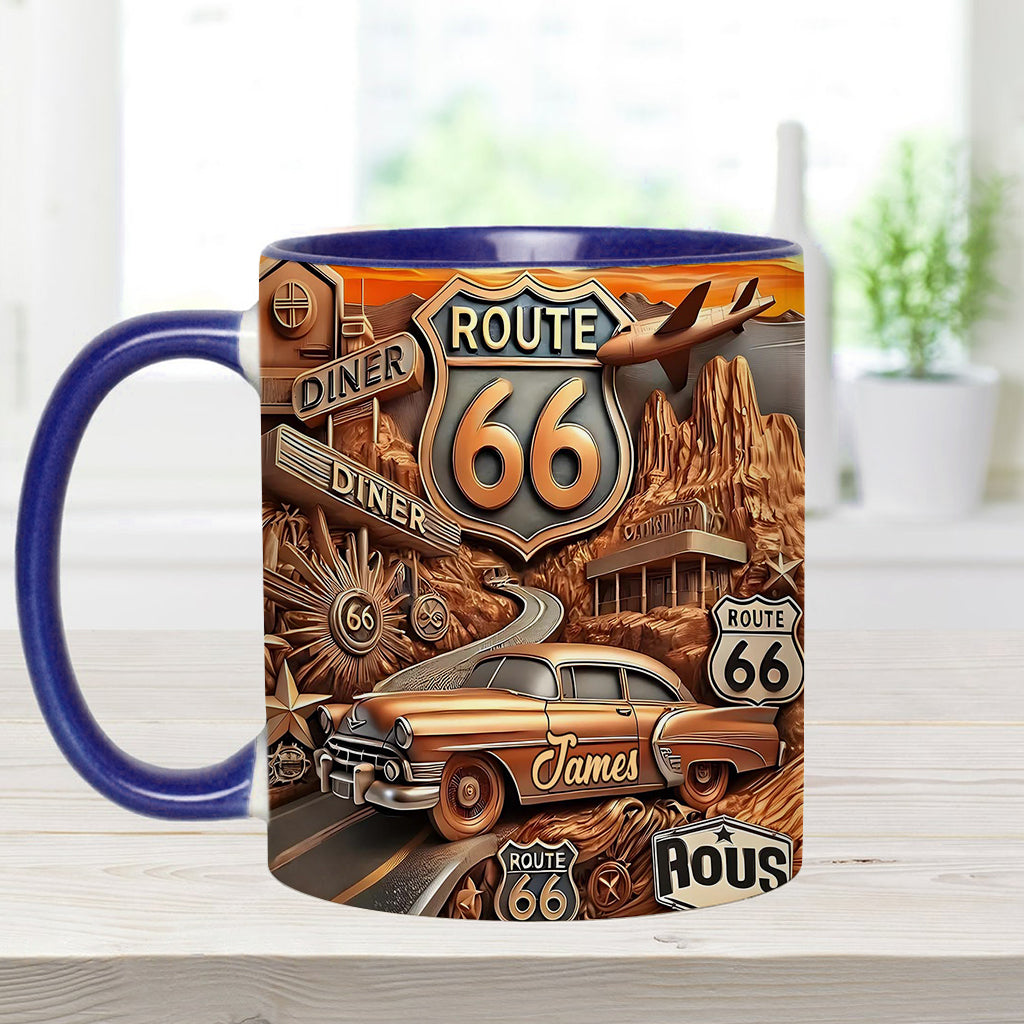 Vintage Route 66 - Personalisierter Becher mit Muscle-Car-Motiv