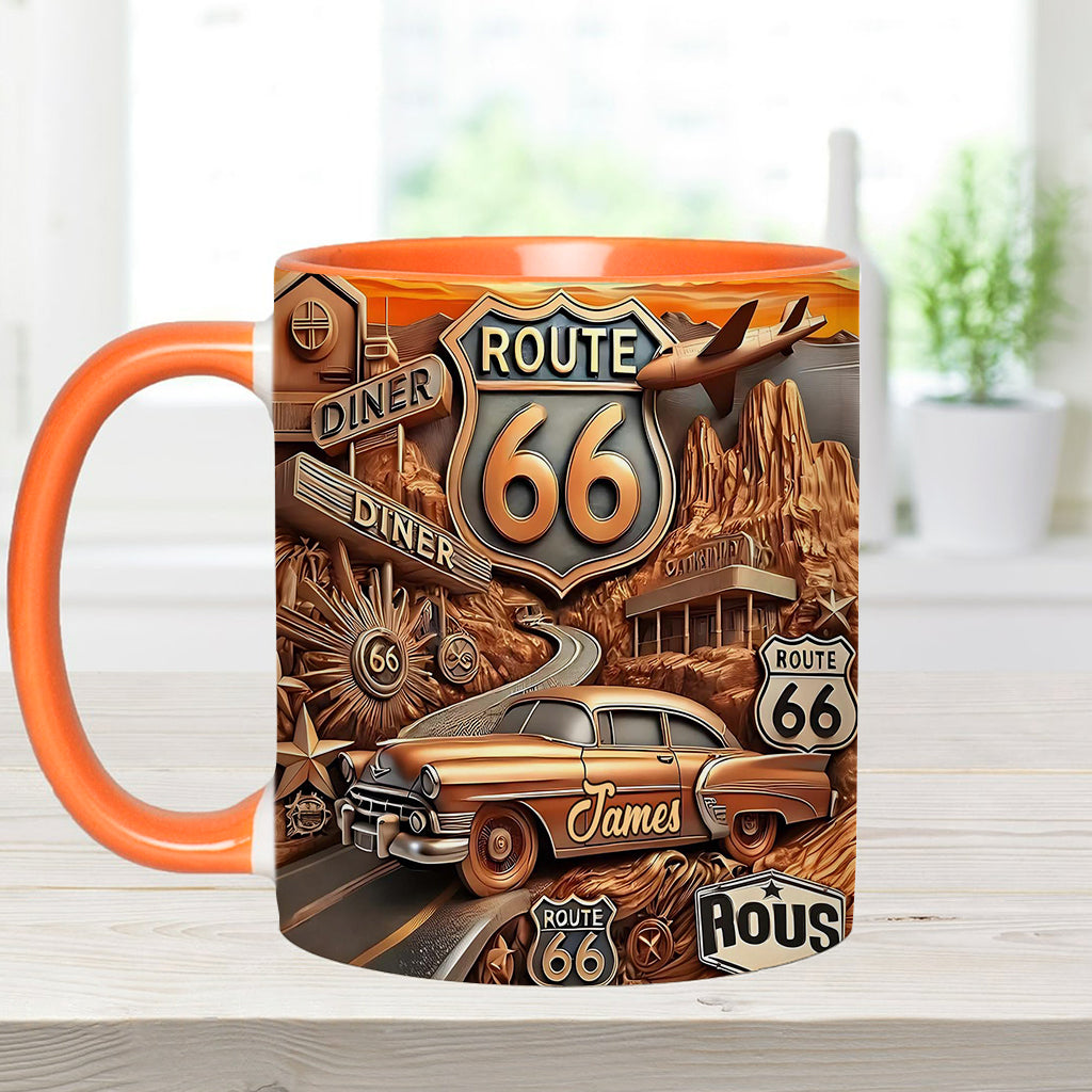 Vintage Route 66 - Personalisierter Becher mit Muscle-Car-Motiv