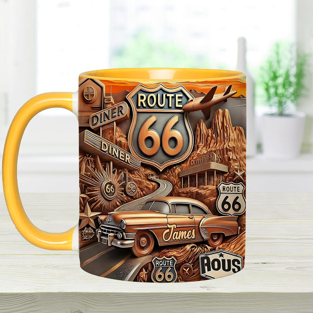 Vintage Route 66 - Personalisierter Becher mit Muscle-Car-Motiv
