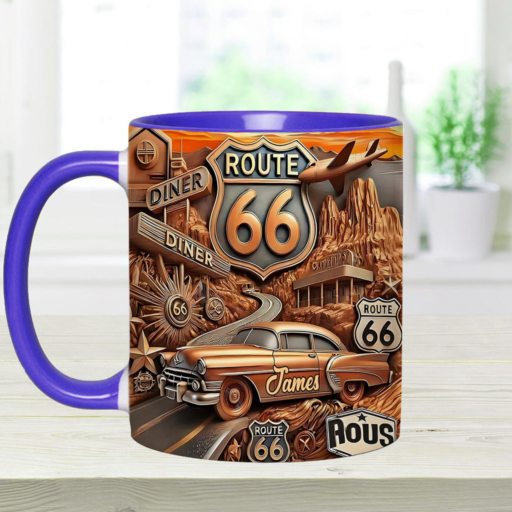 Vintage Route 66 - Personalisierter Becher mit Muscle-Car-Motiv