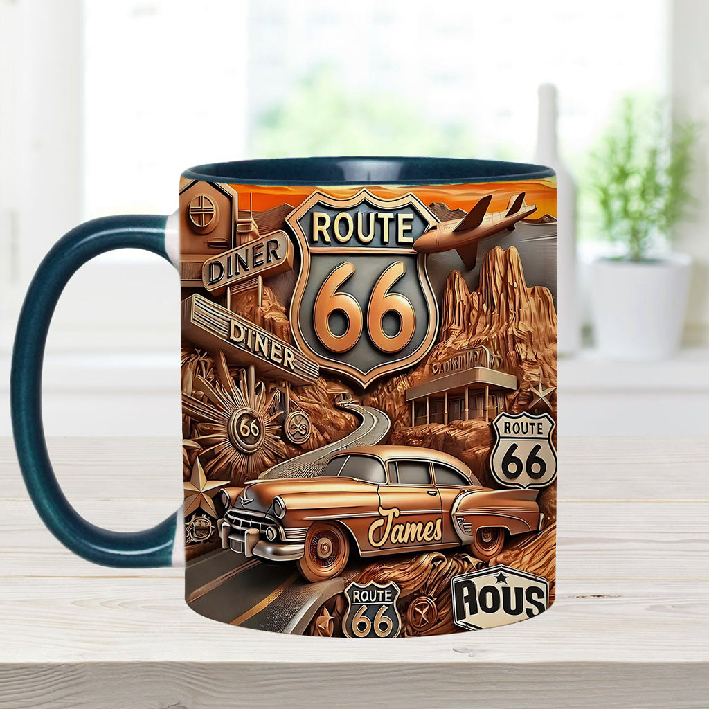 Vintage Route 66 - Personalisierter Becher mit Muscle-Car-Motiv
