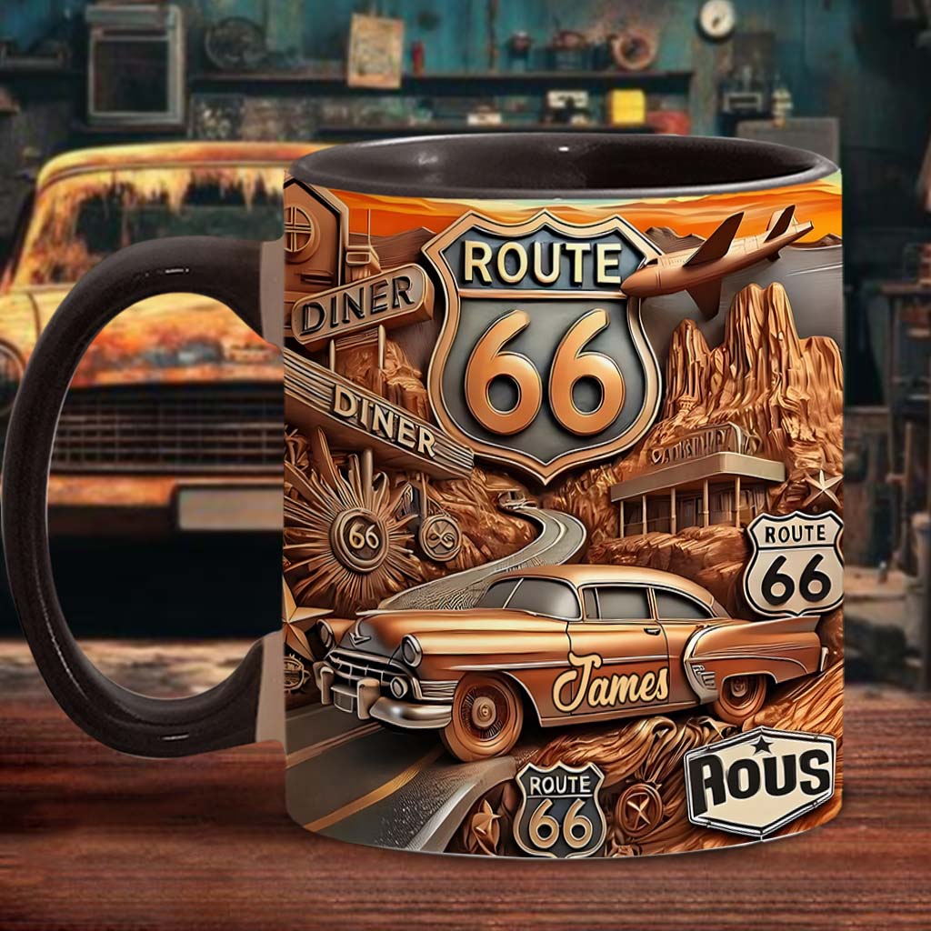 Vintage Route 66 - Personalisierter Becher mit Muscle-Car-Motiv
