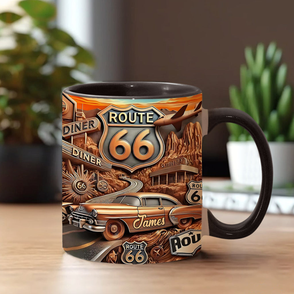 Vintage Route 66 - Personalisierter Becher mit Muscle-Car-Motiv