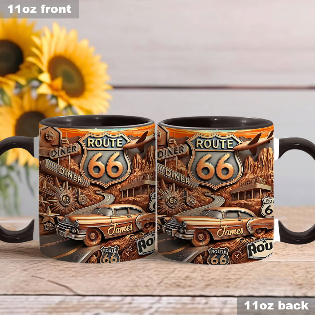 Vintage Route 66 - Personalisierter Becher mit Muscle-Car-Motiv