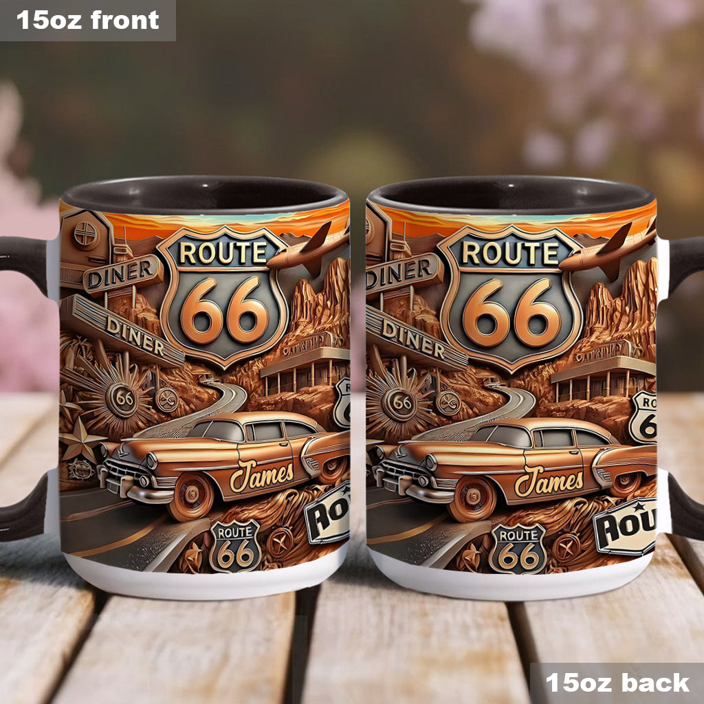 Vintage Route 66 - Personalisierter Becher mit Muscle-Car-Motiv