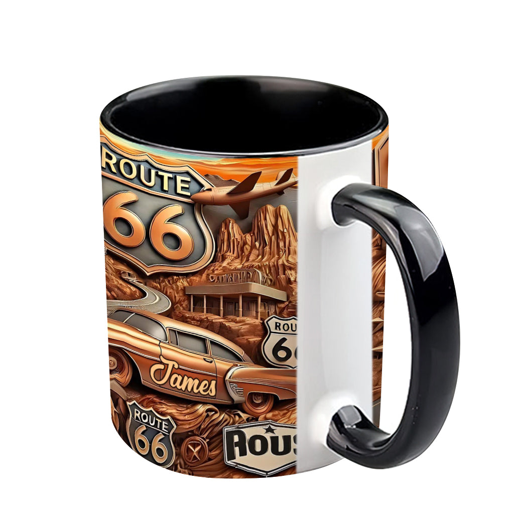 Vintage Route 66 - Personalisierter Becher mit Muscle-Car-Motiv