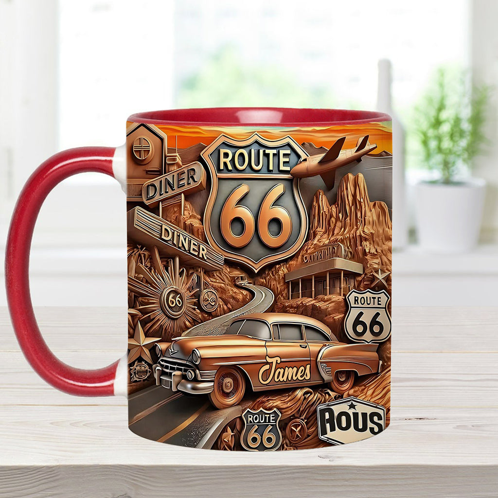 Vintage Route 66 - Personalisierter Becher mit Muscle-Car-Motiv