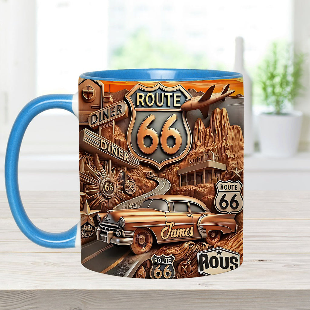 Vintage Route 66 - Personalisierter Becher mit Muscle-Car-Motiv
