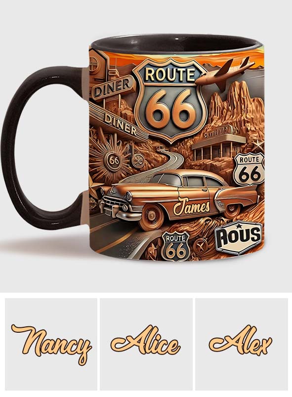 Vintage Route 66 - Personalisierter Becher mit Muscle-Car-Motiv