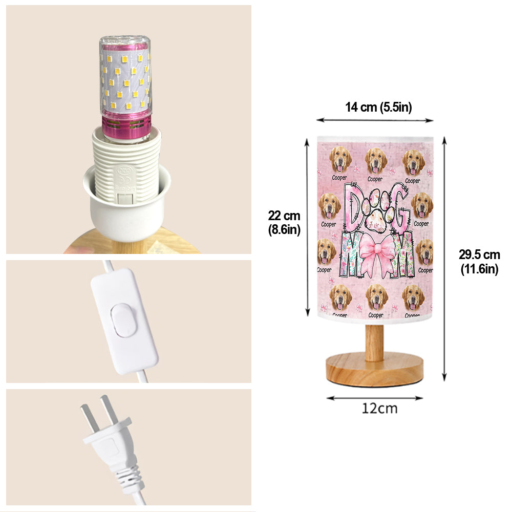 Florale Hundemama-Tischlampe mit Holzsockel – personalisierte Hundetischlampe