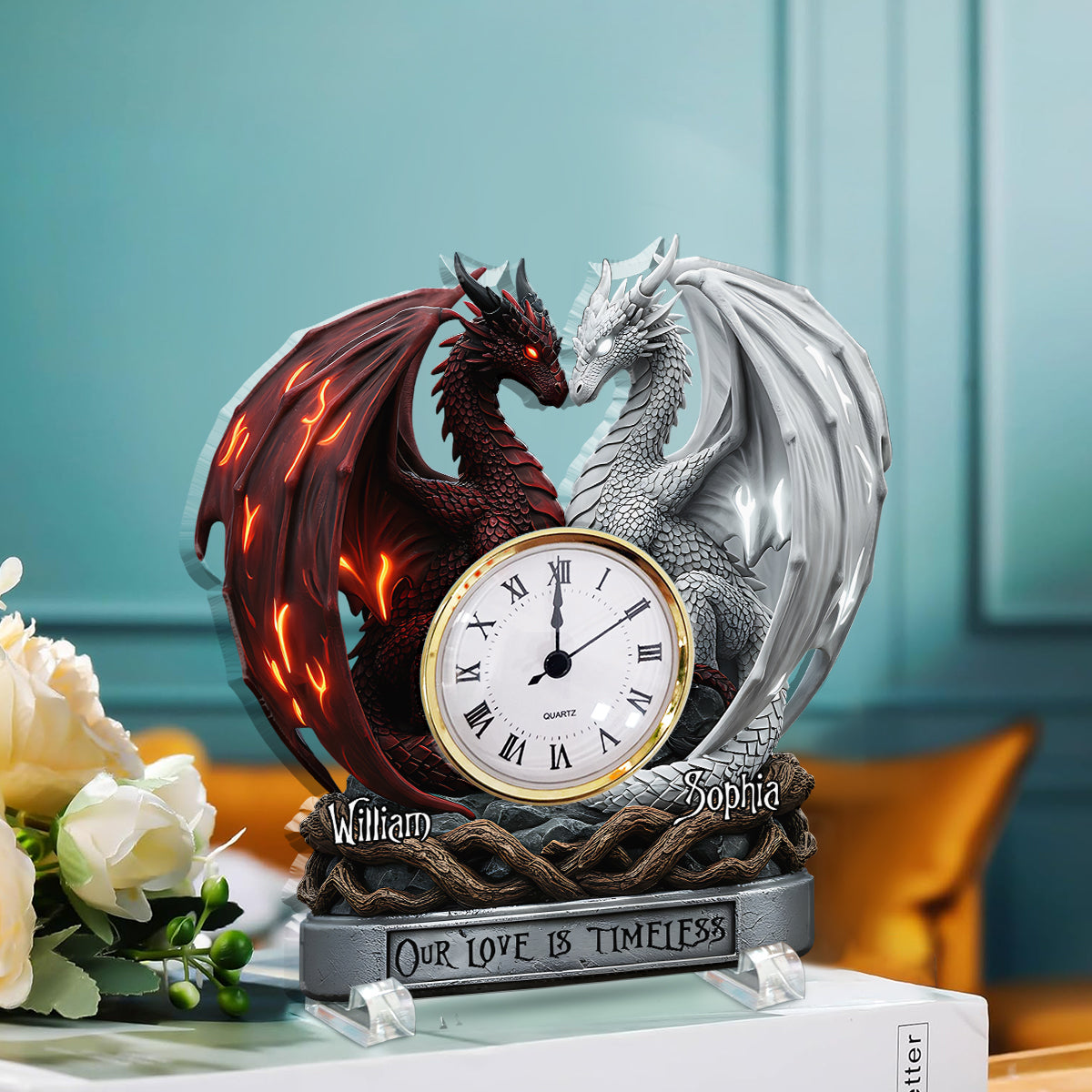 Unsere Liebe ist zeitlos – Personalisierte Acryl-Uhrplakette für Paare