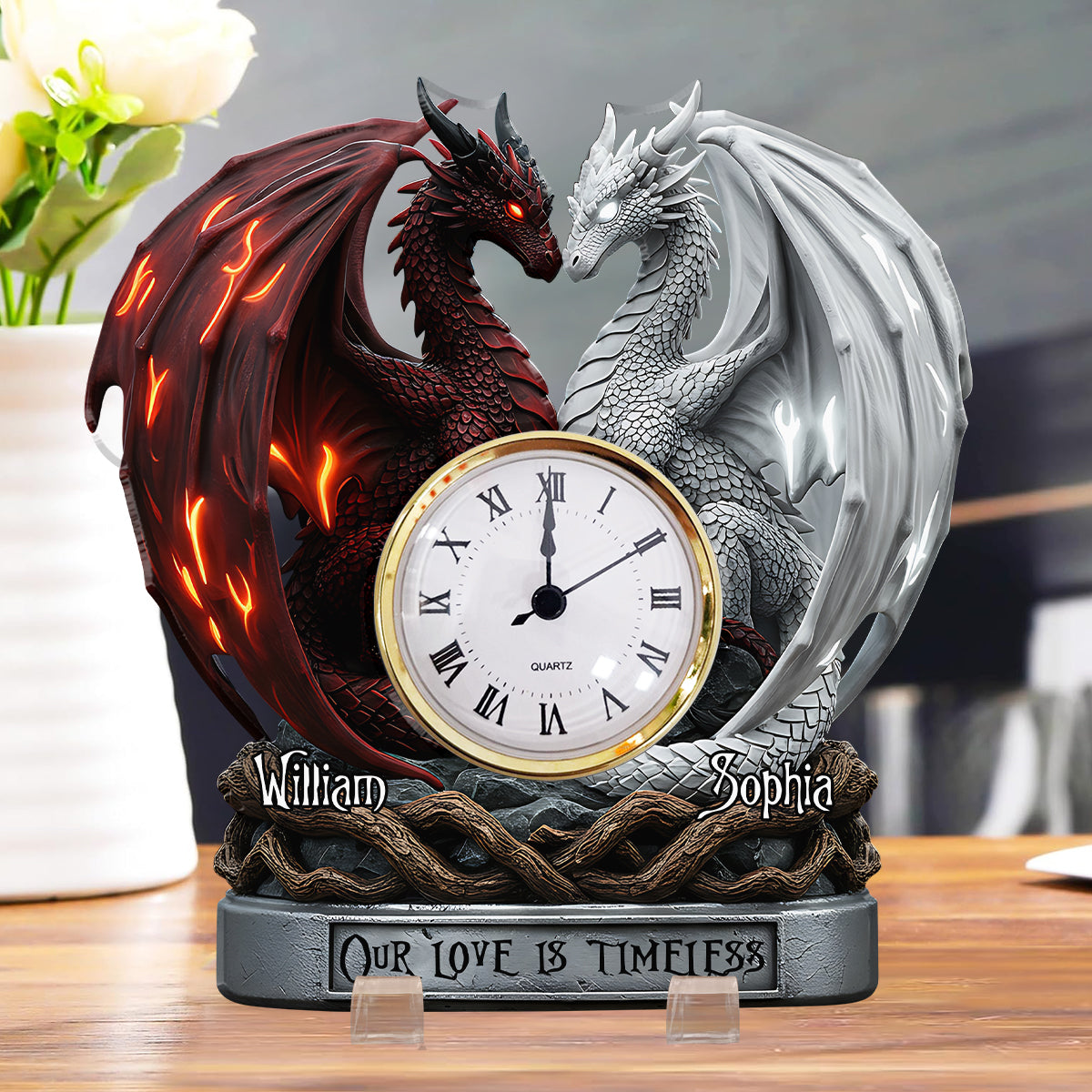 Unsere Liebe ist zeitlos – Personalisierte Acryl-Uhrplakette für Paare