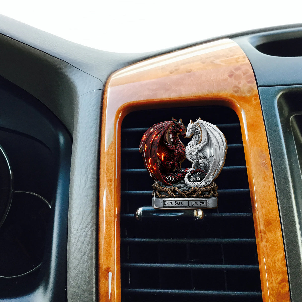 Fahr vorsichtig, ich liebe dich – Personalisierter Auto-Sonnenblendenclip in Pärchenform