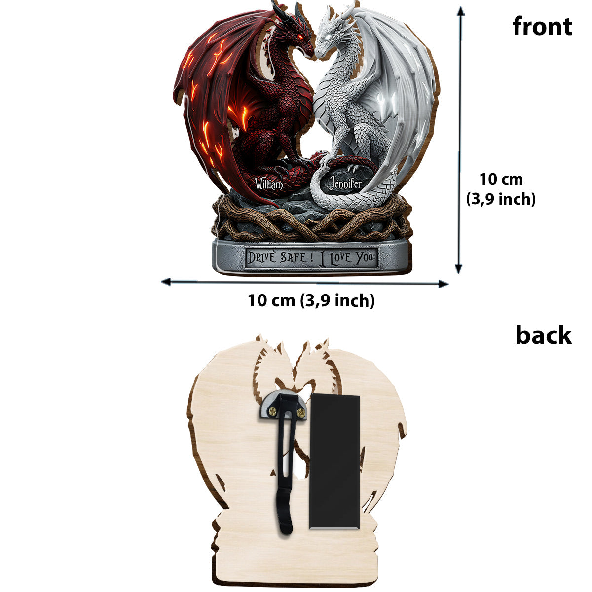 Fahr vorsichtig, ich liebe dich – Personalisierter Auto-Sonnenblendenclip in Pärchenform