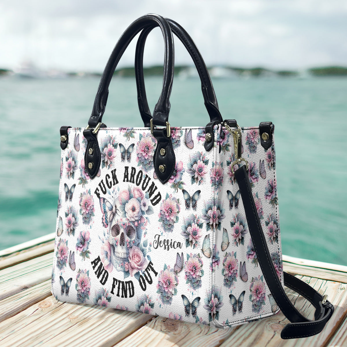 Fuck Around and Find Out - Personalized Skull Leather Handbag