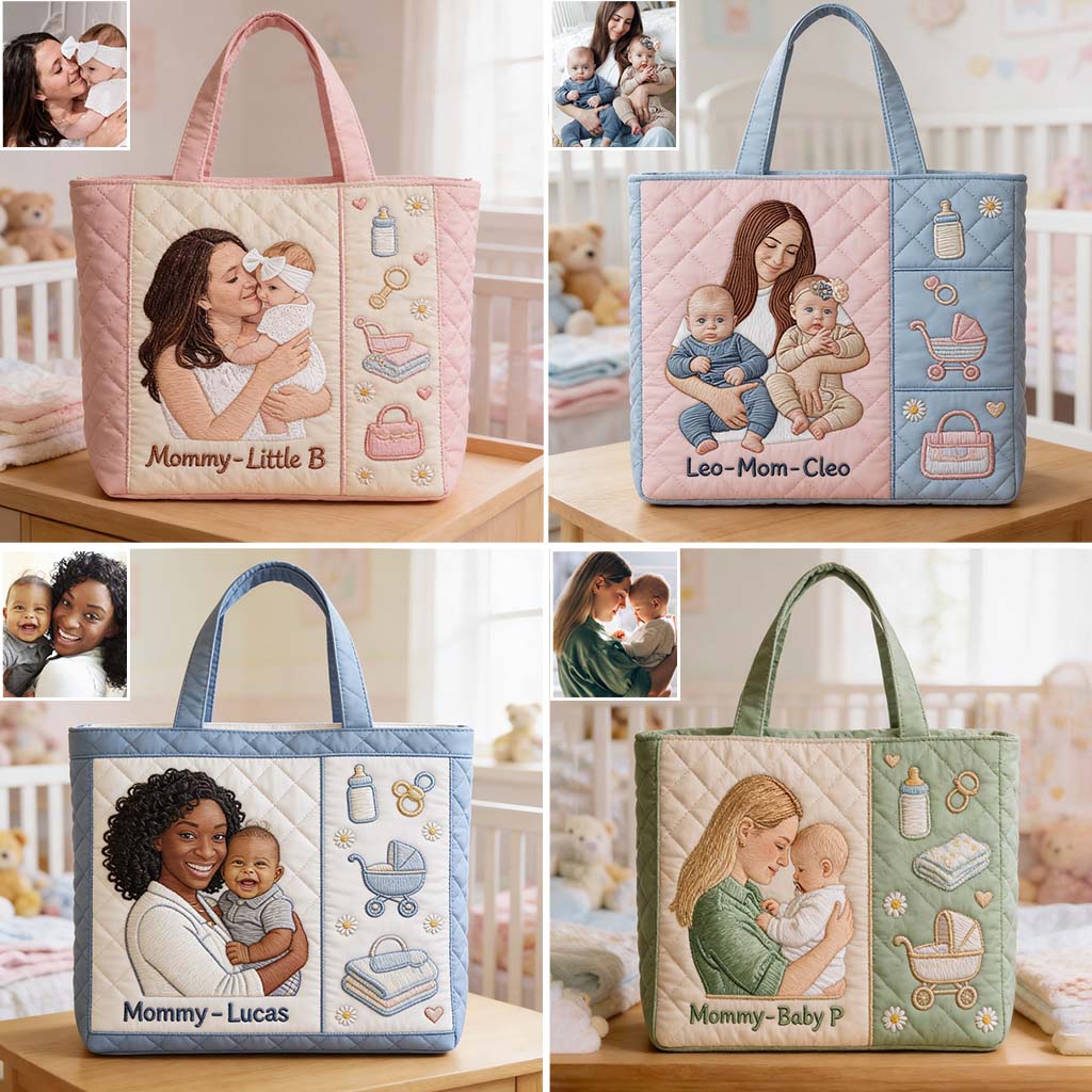 Mom And Baby - 1st Mother's Day Gifts - Personalized Mother Quilted Tote Bag